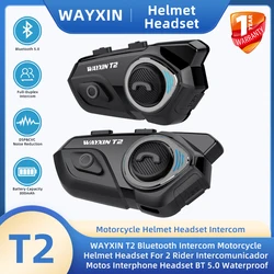 WAYXIN T2 Bluetooth Intercom Motorcycle Helmet Headset For 2 Rider Intercomunicador Motos Interphone Headset BT 5.0 Waterproof