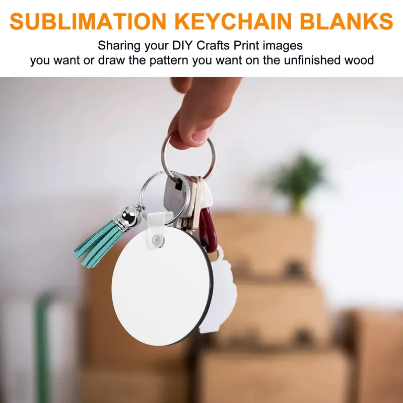 ●100Pcs MDF Sublimation Blanks Keychain Bulk, Sublimation Keychain Blanks with Key Ring Double-Sided for DIY