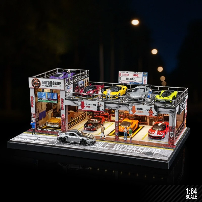 Simuliertes amerikanisches Garagenmodell im Maßstab 1:64, Legierungs-Autoaufbewahrungs-Parkplatz mit Licht, Ausstellungsständer, Ornament, Heimdekoration