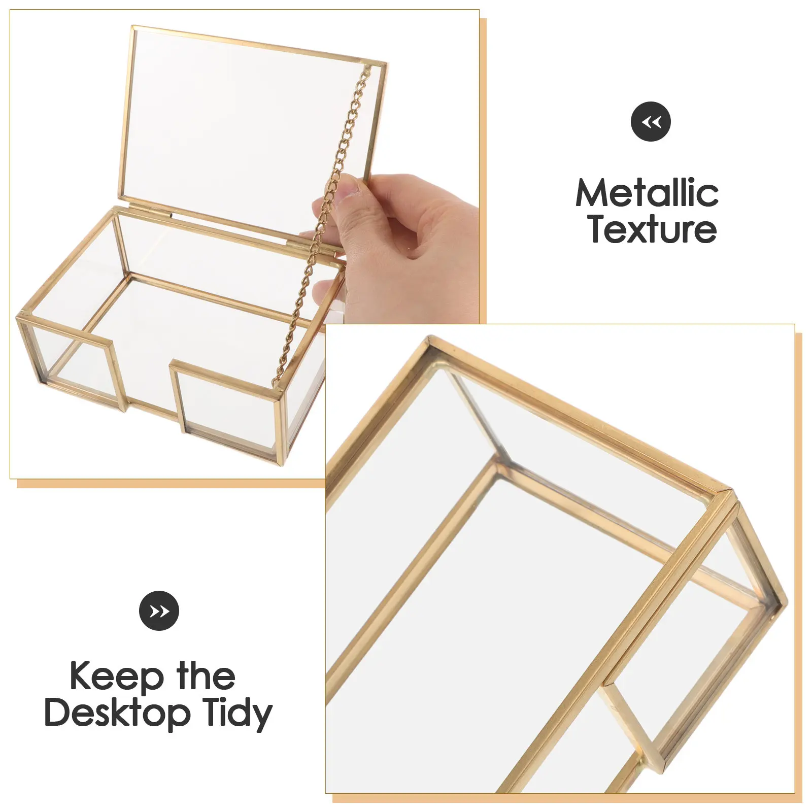 Brass Business Card Holder Vintage Style Metal Desktop Stand Clear Glass Display Office Home Desk Business Card Case