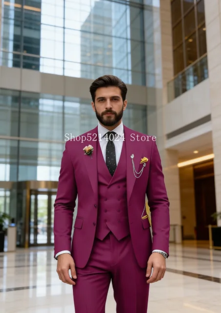 

Мужской костюм-тройка двубортный, приталенный, для свадьбы, выпускного вечера, для жениха