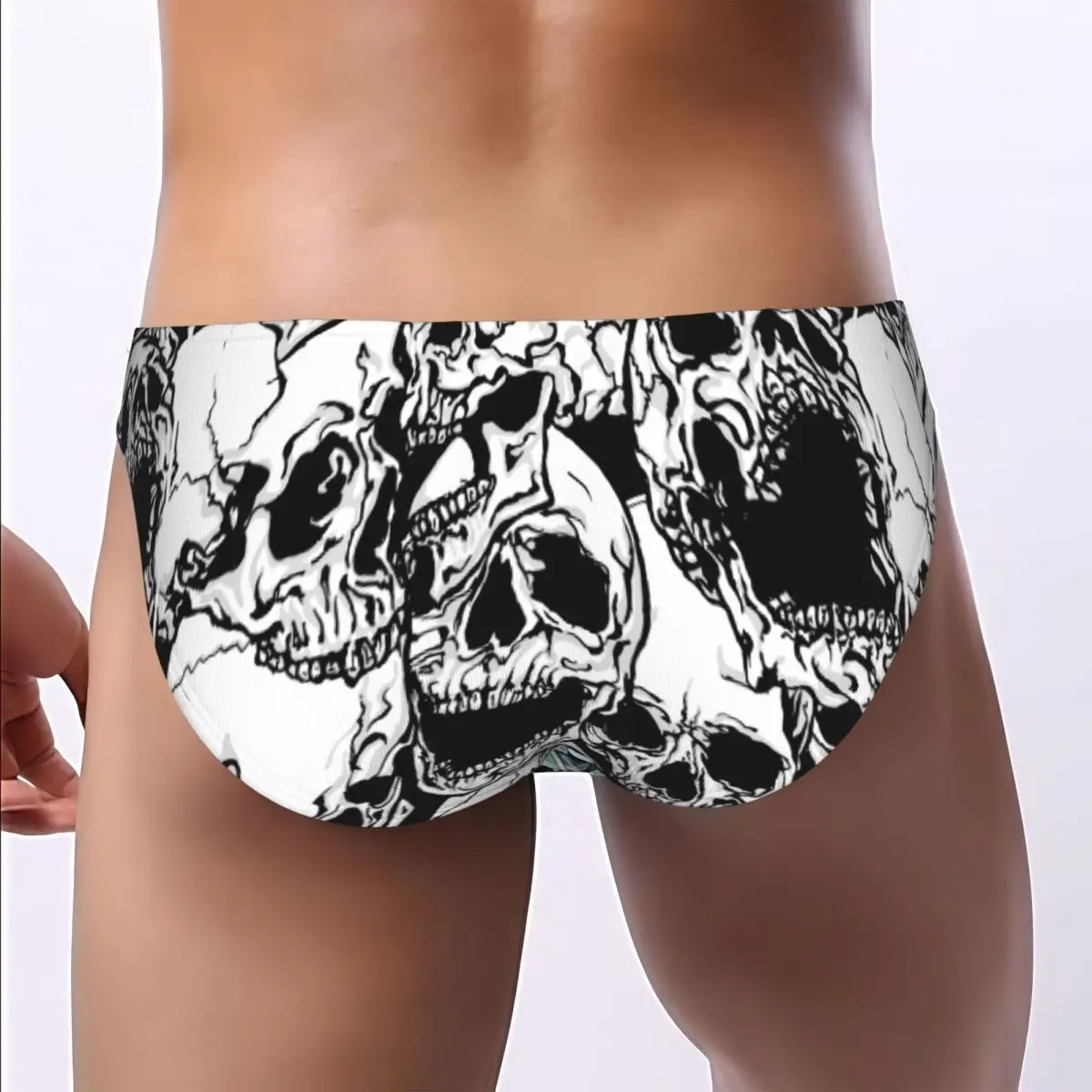 Men's Sexy Briefs Breathable Bikini Black And White Skulls Men Underpants Low Cut Man Underwear Panties - view 3