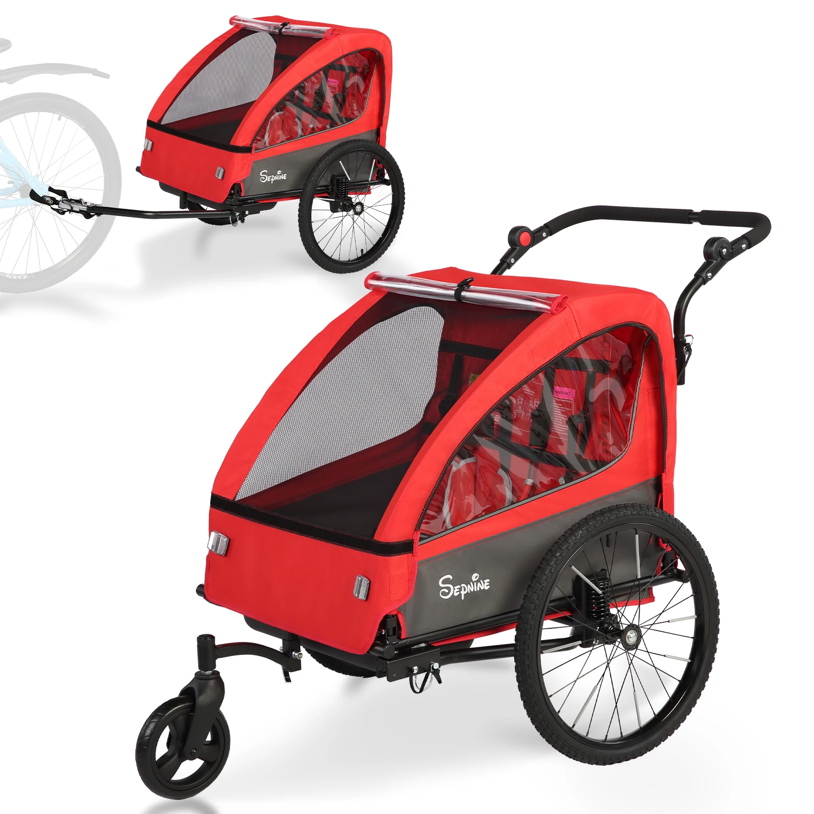 EU Sepnine BT920 Kinderfietskar met schokabsorberende band, ademende, veilige en opvouwbare opbergruimte