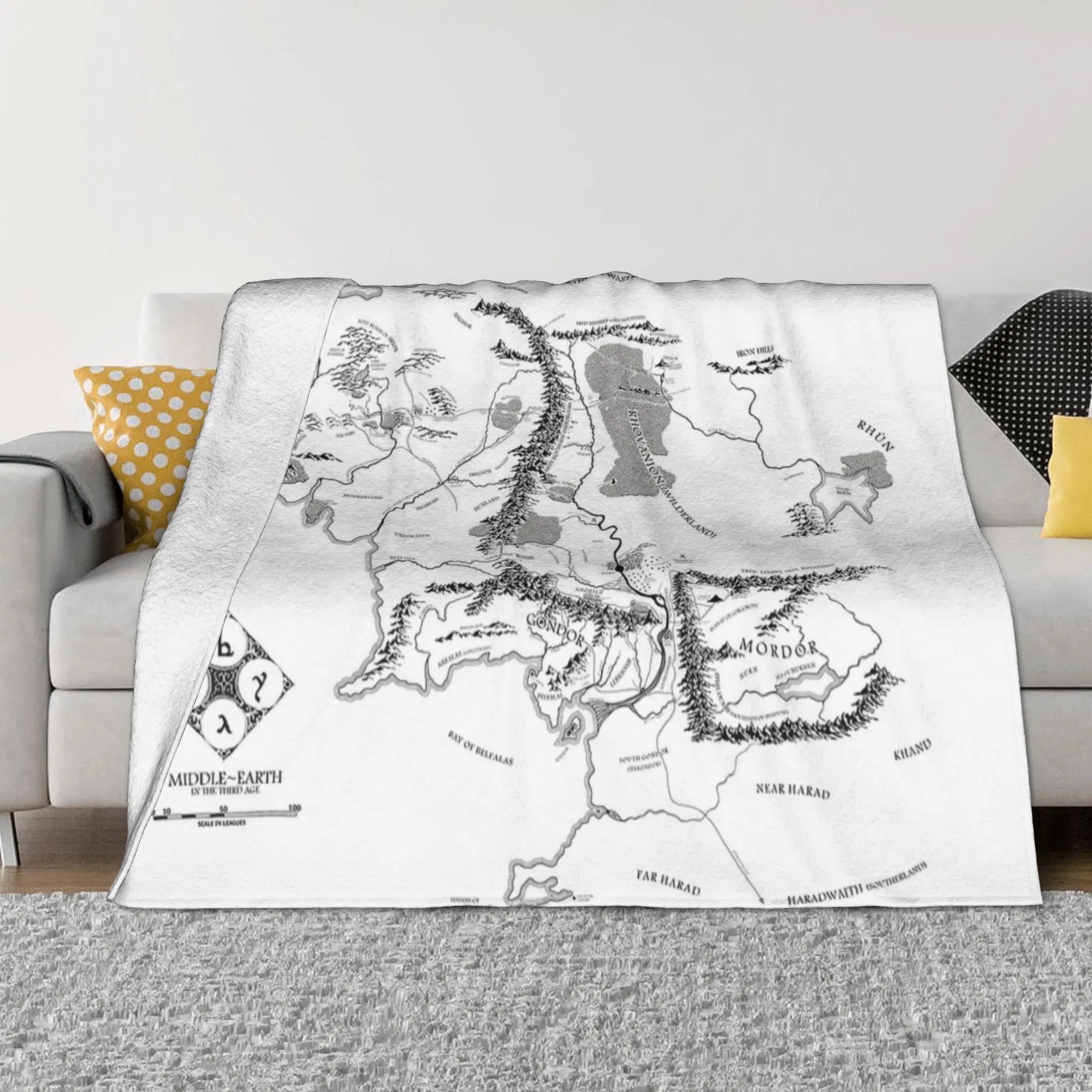 L-Lords Of The R-Rings Middle Earth Map Flannel Throw Blanket Blankets for Bedding Travel Lightweight Thin Bed Rug