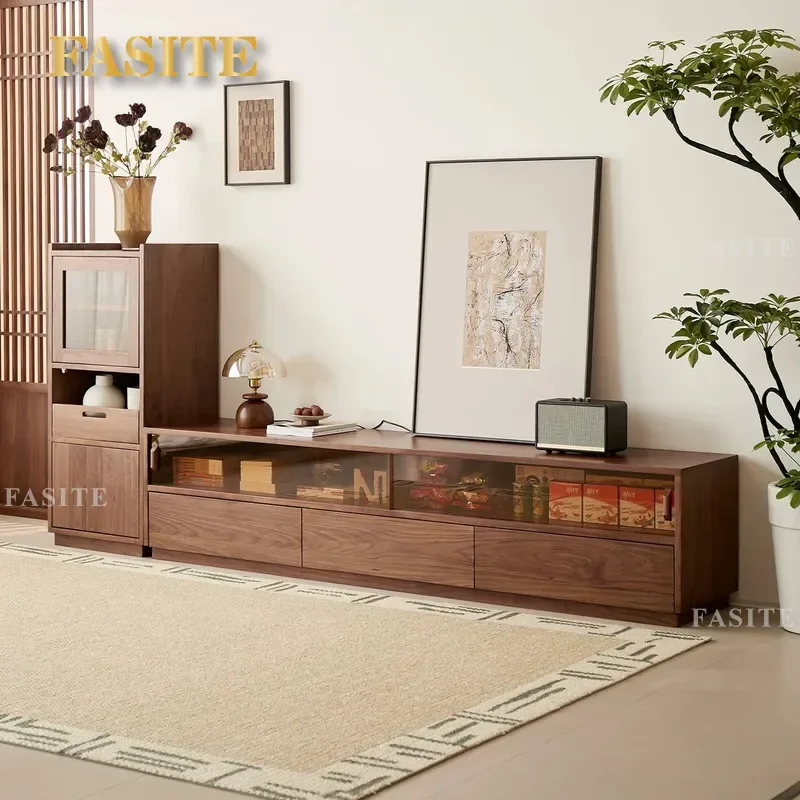 For North American Black Walnut Floor to Ceiling Video Cabinet Solid Wood TV Stand Living Room Home Storage