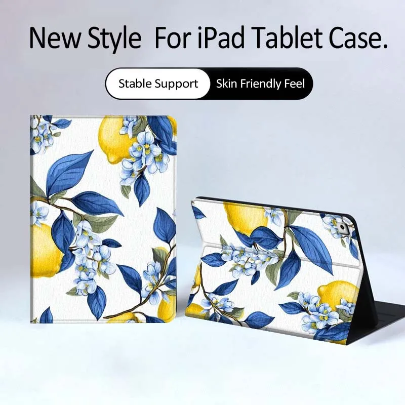 Lemon Leaf Art Popular Gift For iPad Pro Air Mini 2 3 4 5 6 7 6th 7th 10th 11th 10.2 9.7 10.5 11 Foldable Tablet Case
