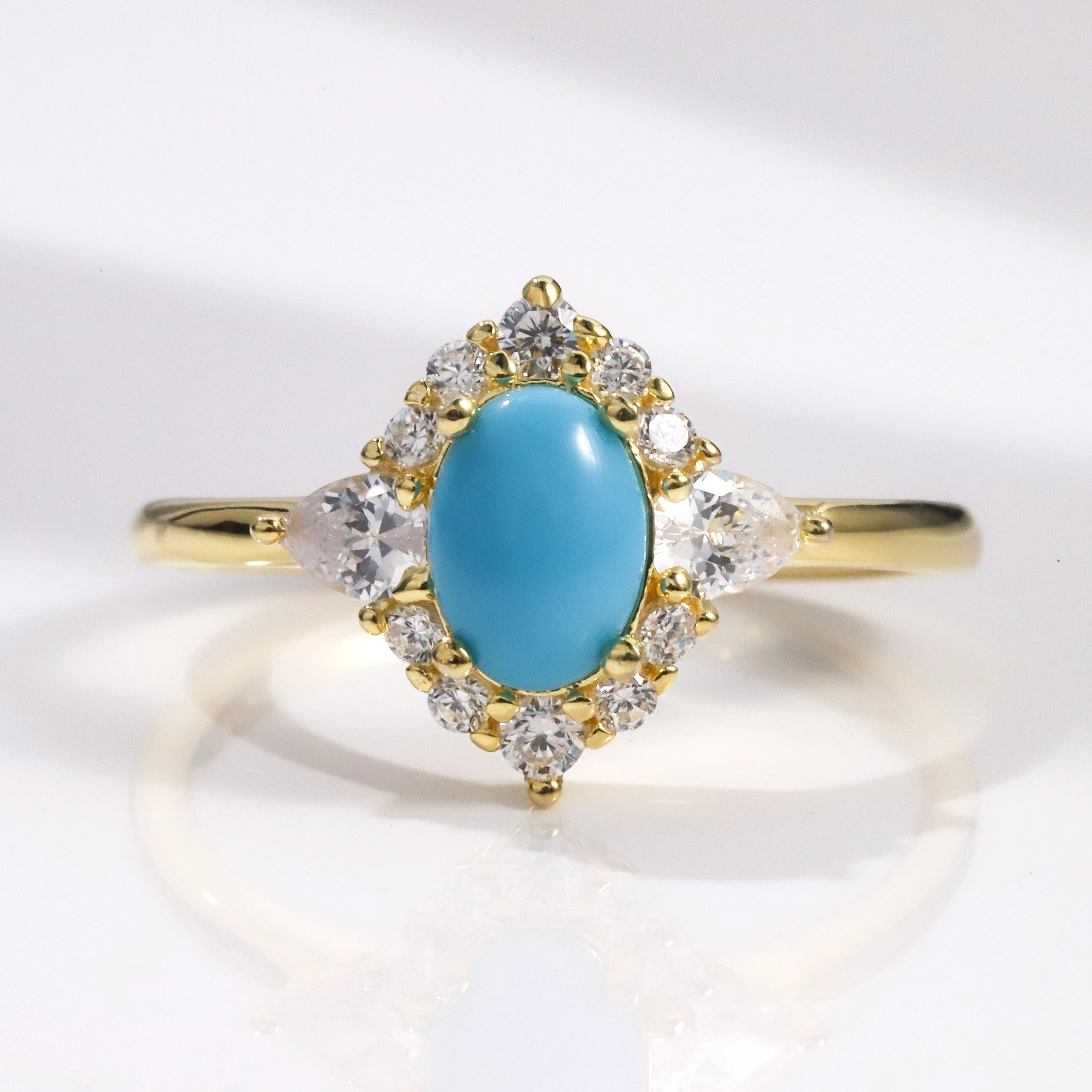 

GEM'S BALLET Real 925 Sterling Silver Victoria Halo Blue Turquoise Rings Trendy 14K Gold Filled Party Ring for Women Girl Gift