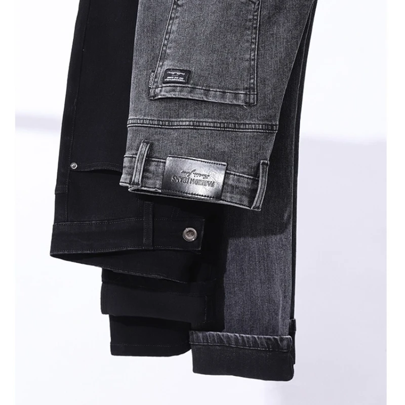 الخريف الشتاء أسود رمادي سميكة الجينز رجال الأعمال سليم صالح مستقيم سراويل تقليدية بنطلون عالية الجودة الرجال السراويل الطويلة #6