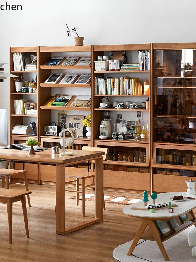

ZML combination bookcase solid wood whole wall living room floor display cabinet bookshelf