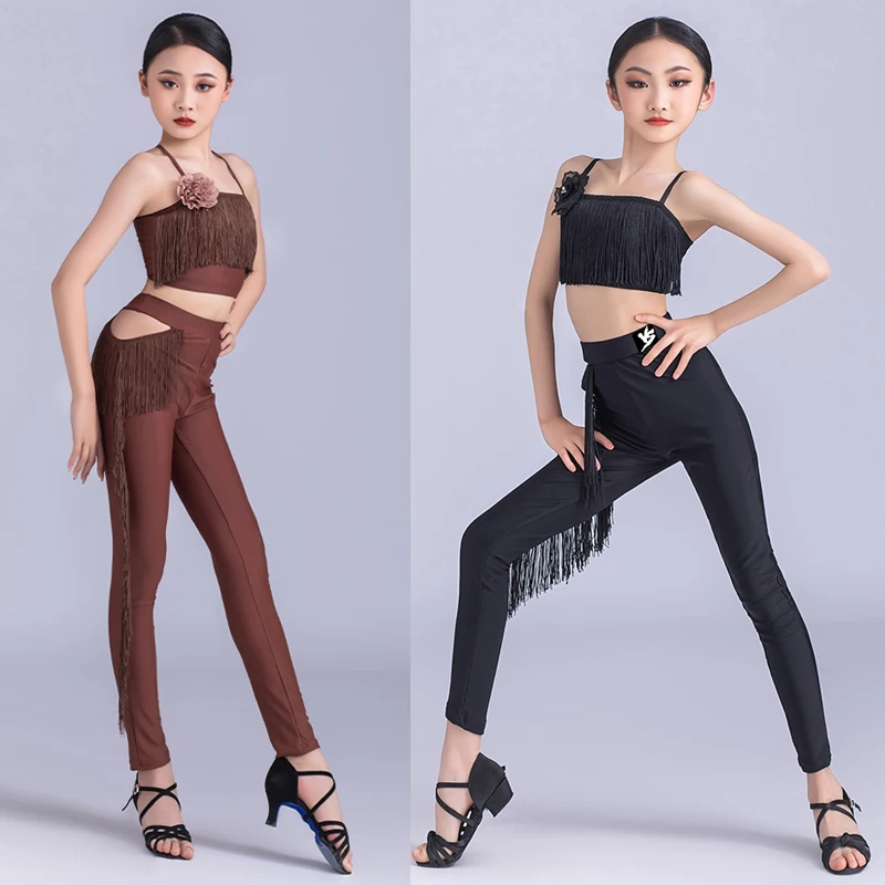 

Kids Professional Dancing Clothes Girls Latin Fringed Top Pants Children'S Samba Chacha Rumba Ballroom Dance Costumes SL10021