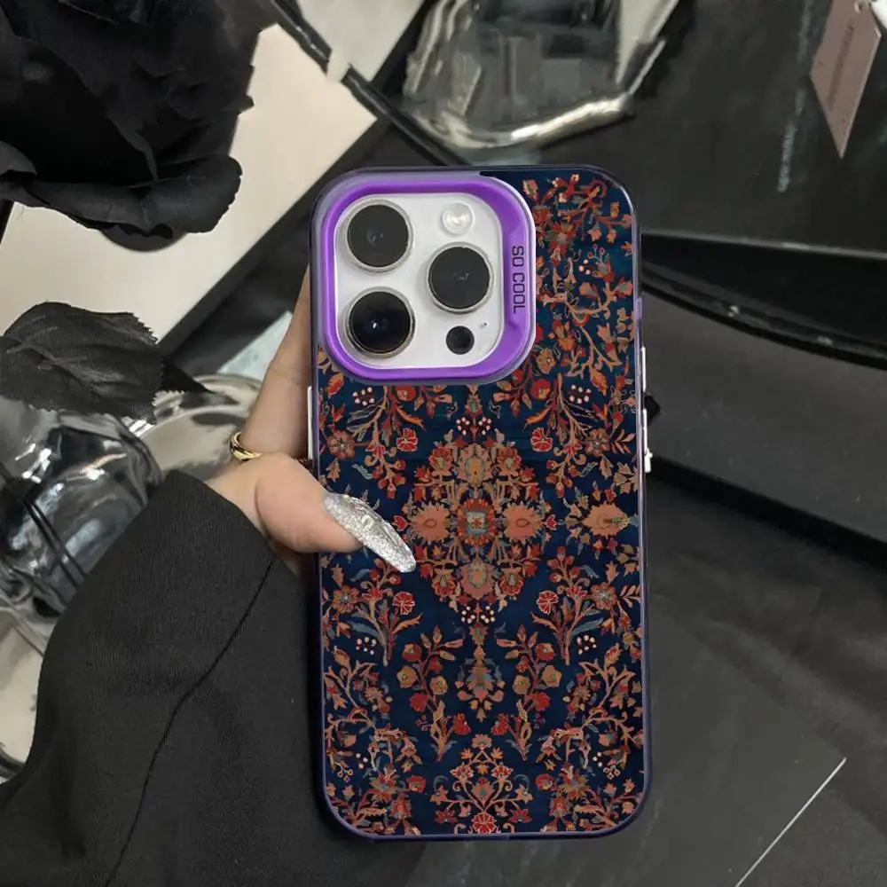Persian Carpet Floral Pattern  Phone Case For iPhone 16,15,14,17,13,12,11,XS,Mini,Pro,SE,MAX Purple Matte Silicone Cover