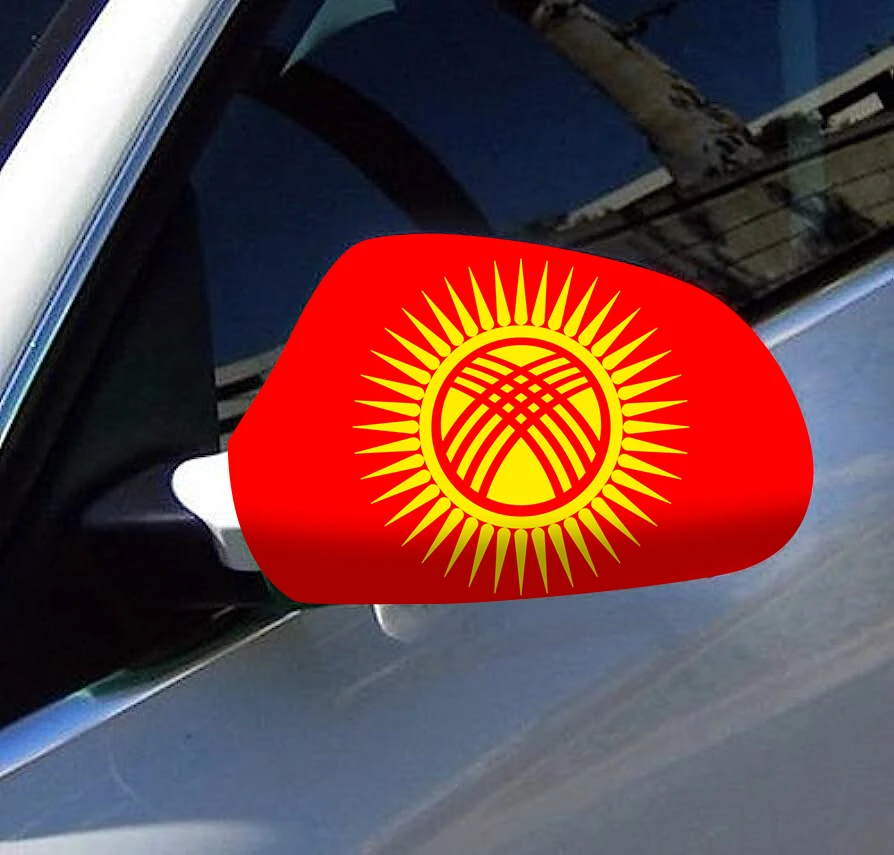 Directly Delivery 2 Pcs Free Size Four-way stretch fabric Kyrgyzstan Flags Car Mirror Cover