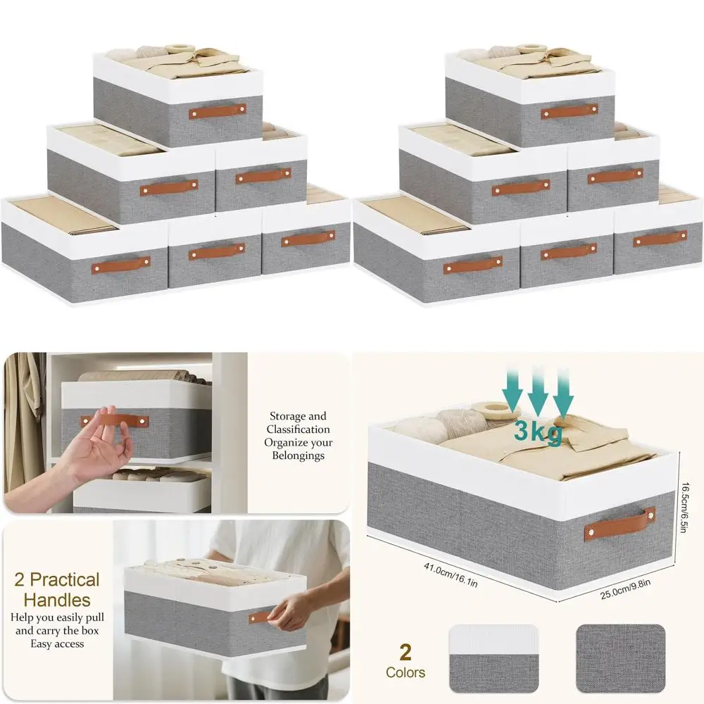 

Белые и серые кубики для хранения вещей с ручками, 6 шт., 16,1 x 9,8 x 6,5, органайзеры для шкафов и полки