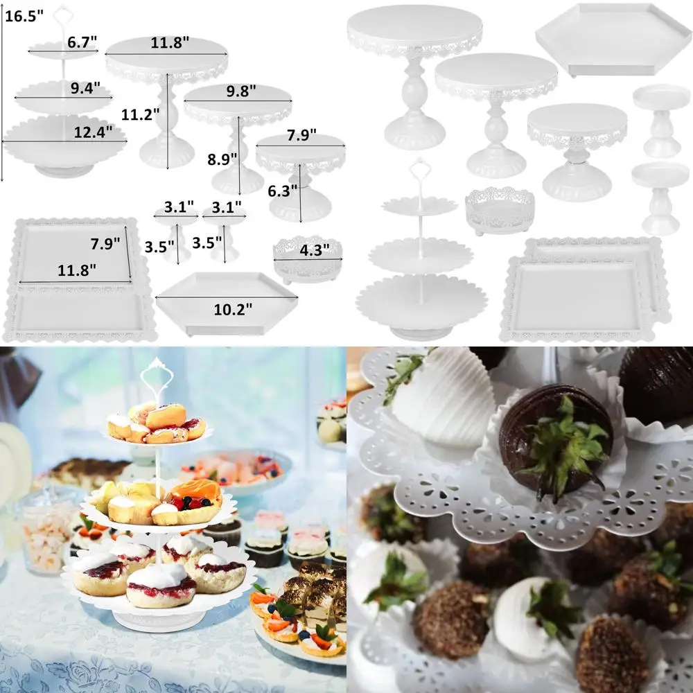 

10-Piece Metal Cake Stand Set, Fruit and Dessert Holder, Serving Platter for Baby Showers, Weddings, Birthdays, and Christmas (W