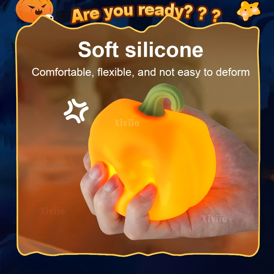 Halloween Pumpkin Lamp Super Soft Silicone Pumpkin Lamp Kids Toy Gifts Safety Portable Pumpkin Light for Bedroom Halloween Decor