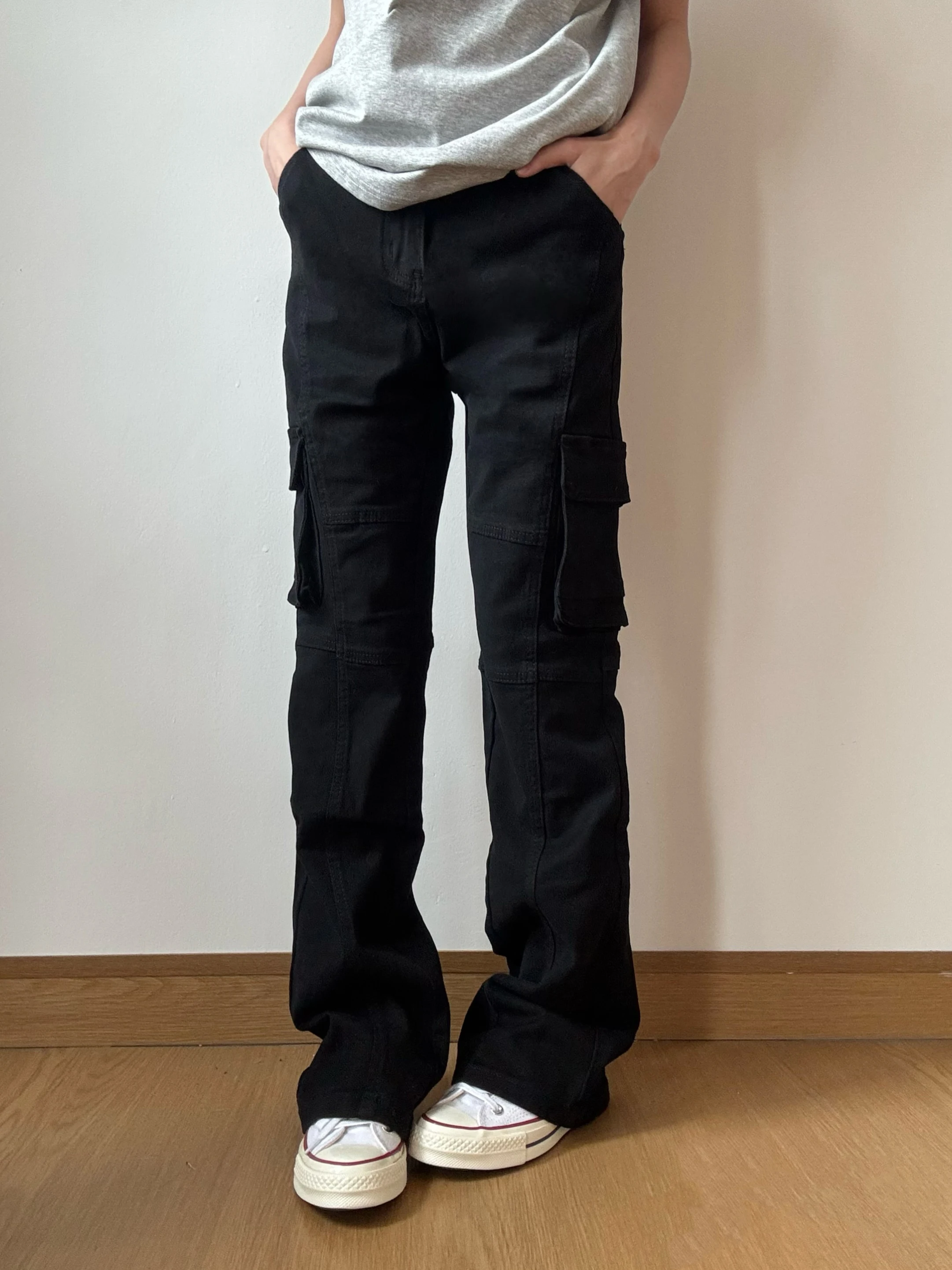 

Slim Fit American Sle Bell Bot Work Pants Bla Jeans Youth Faion Straight Leg High Waist Zipper Closure Daily Wear