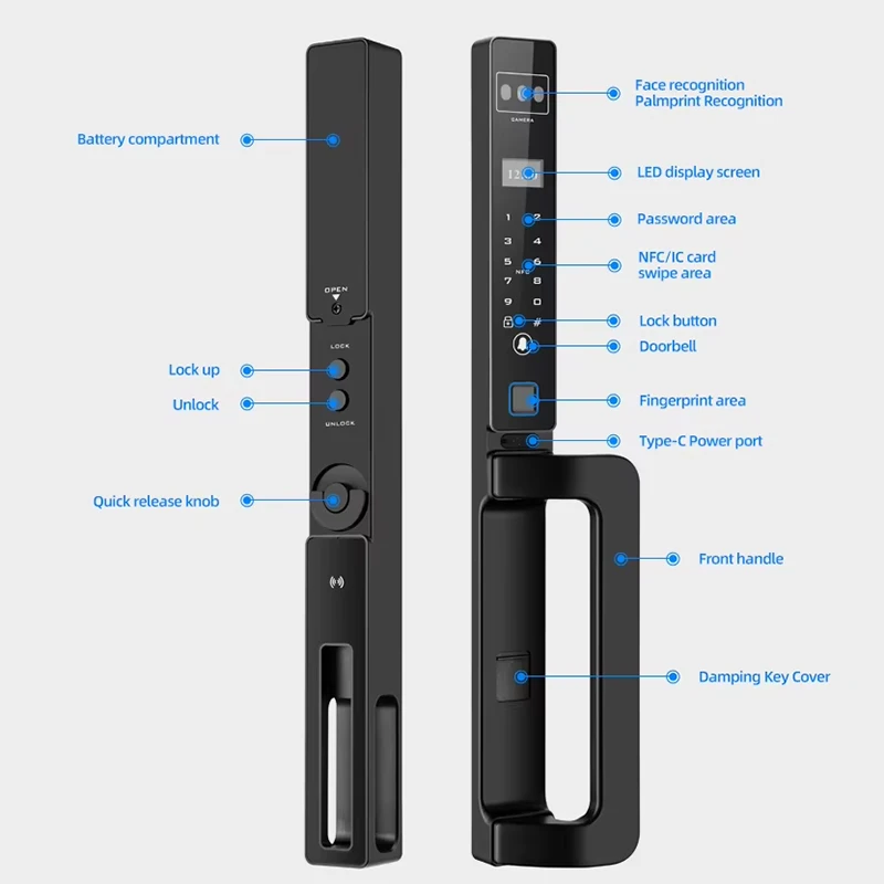 Quality Broken Bridge Aluminum Door Ultra Narrow Ultra Thin Frame Face Recognition Palmprint Fully Automatic Smart Door Lock