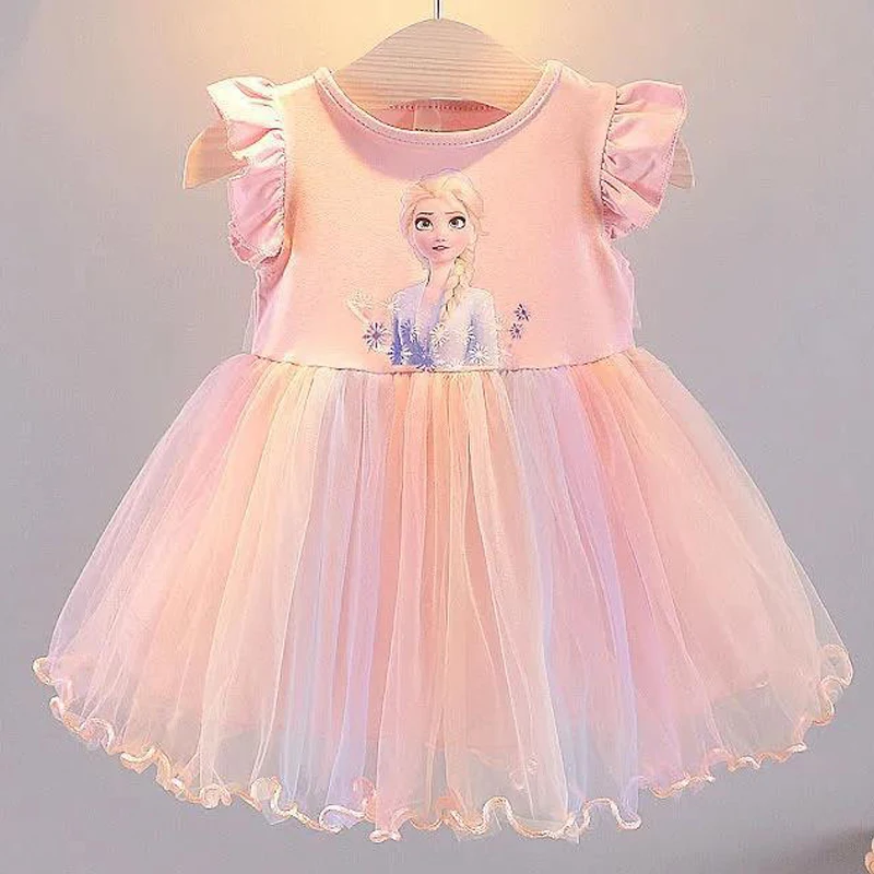 Girls Dress Disney Summer Short Sleeve for Children Gauze Kids Clothes Princess Dresses Frozen Elsa Anna Party Dresses Clothing