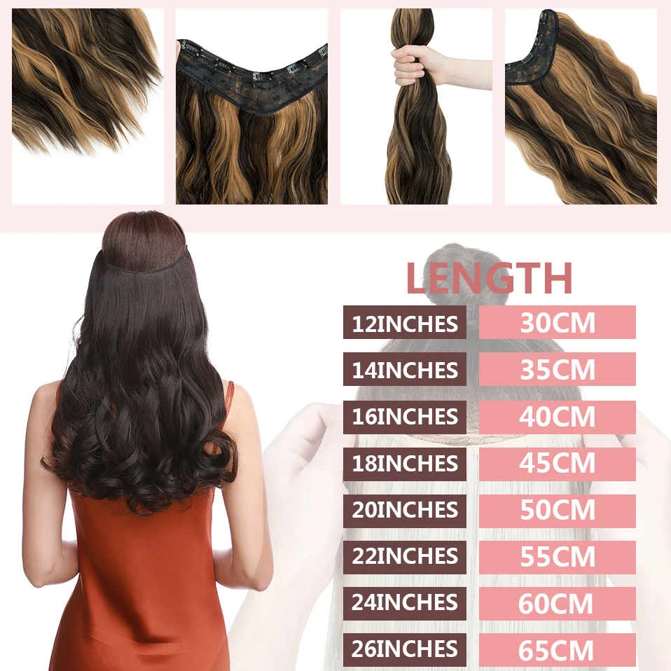 Synthetic 18Inches 5 Clip Long Curly Wave Hairstyle Colourful One Piece Hairpiece Brown Blonde Black Hair Extensions for Women