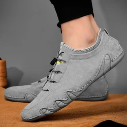 Zapatillas de deporte informales para hombre, zapatos de cuero sólido a la moda, deportivos de negocios formales, ligeros, transpirables, con parte superior elástica, primavera y otoño