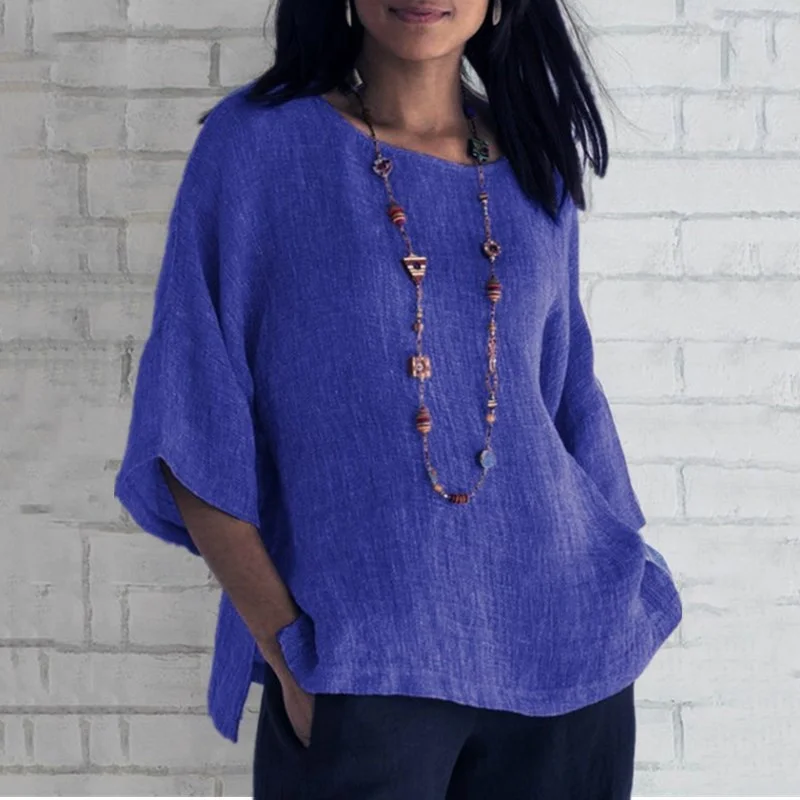 

Casual plus Size Women's Blouse S5XL round Ne Batwing Sve Top Polyester Blend Summer Faion Ladies T-irt