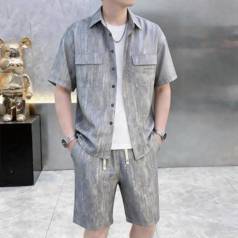 

Men's Casual Two-piece Sets（Short-Sleeved Shirt +shorts）Chinese style Sportswear Man clothing for male printing patter sets