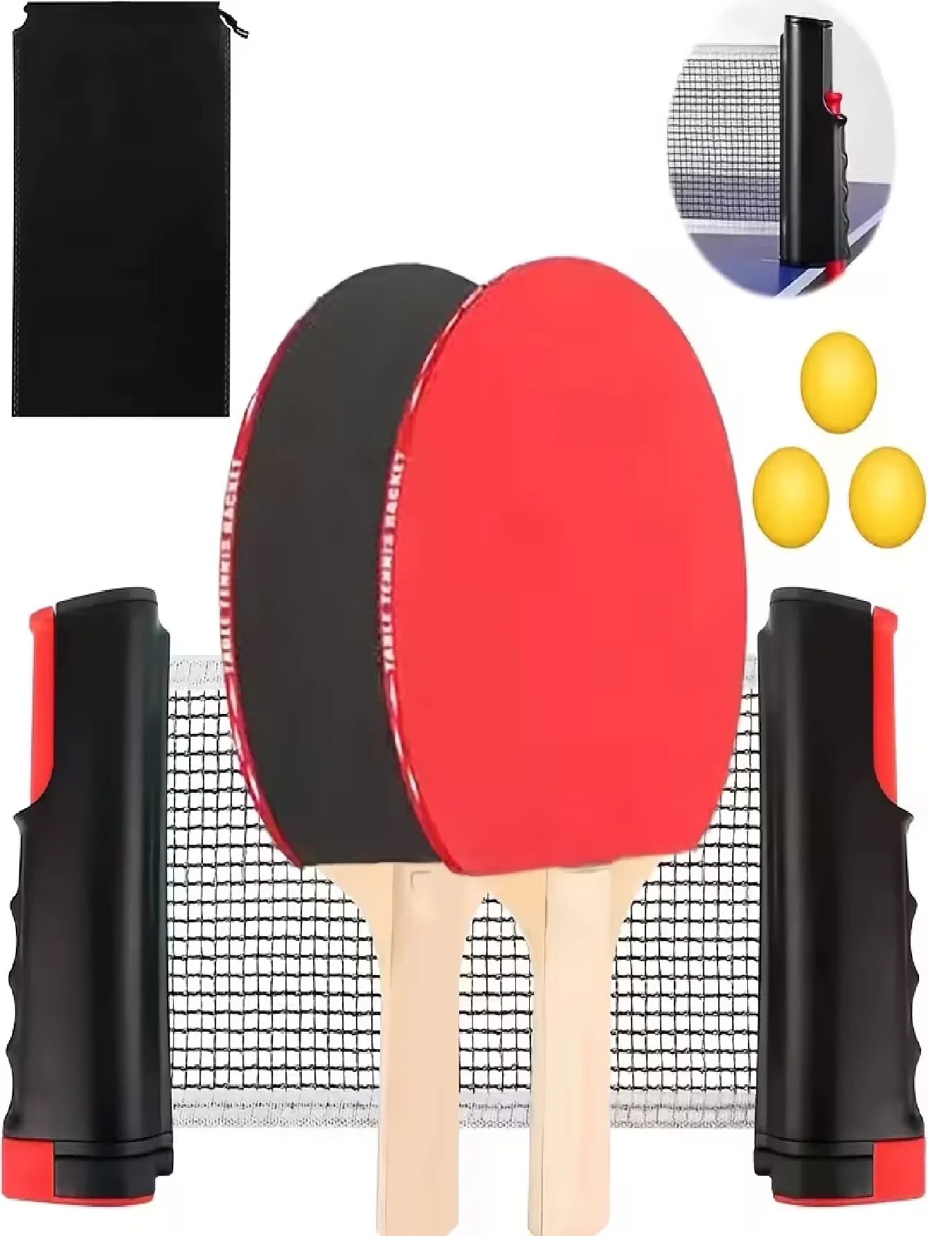 7-Piece Set) All-In-One Portable Table Tennis Set: Quick Setup, Rackets, Balls, and Expandable Net, Providing Convenience for Indoor/Outdoor Entertainment