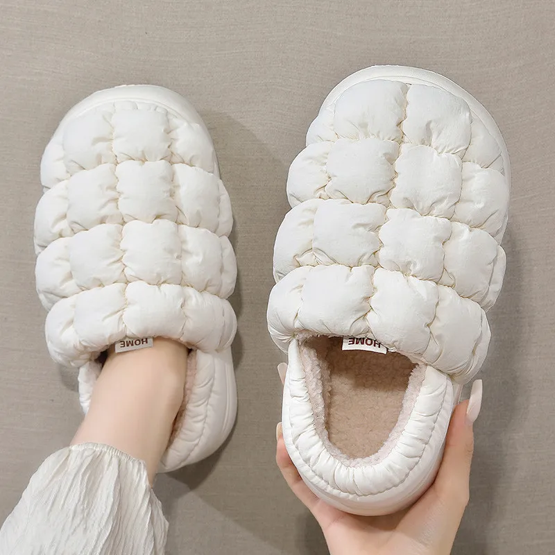 New Men Winter Warm Slippers Women Fluffy House Slippers Thick Sole Soft Plush Floor Flats Indoor Outdoor Furry Platform Shoes