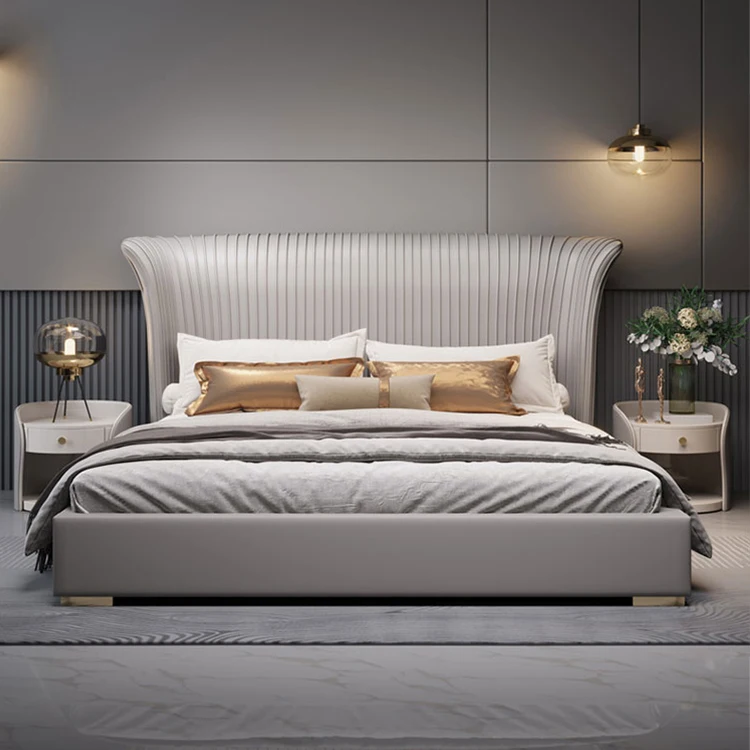 Luxury genuine/synthetic leather bed Contemporary art Bedroom furniture king size bed