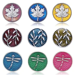 New Beauty Colorful maple leaves Life of Tree dragonfly Hearts 18MM snap buttons fit DIY snap bracelet jewelry wholesale