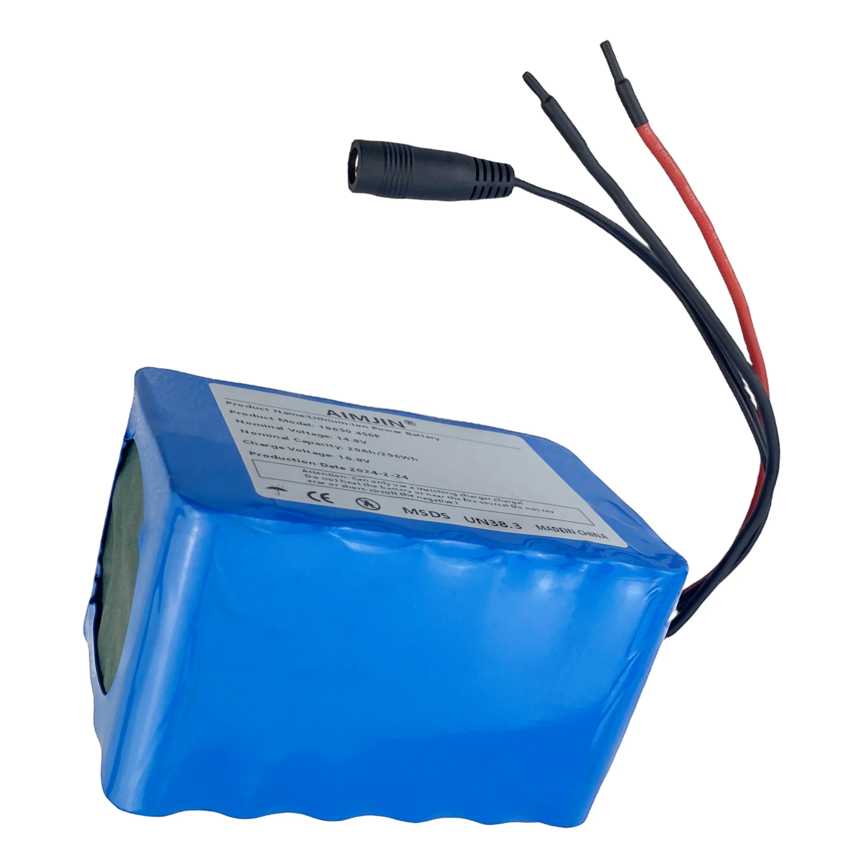 AIMJIN 18650 4S6P 14.8V 20000mAh rechargeable lithium battery pack with built-in BMS for night fishing lights, heater+charger