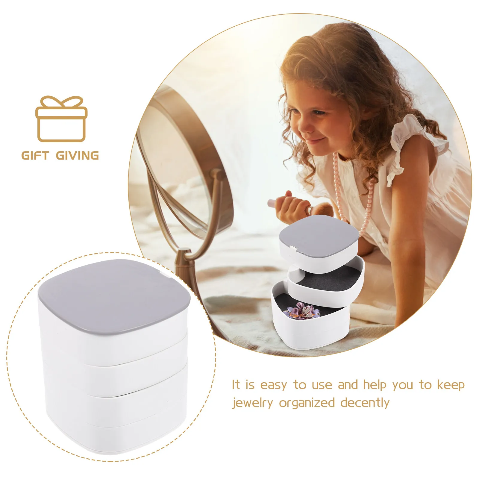 4-Layer Rotating Jewelry Box Portable Compact Lightweight Multi-Compartment Jewelry Organizer for Earrings Rings Necklaces
