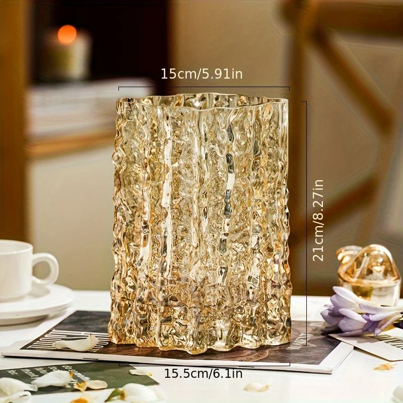 1pc vase decoration living room flower arrangement glass transparent glacier light luxury high-end sense water cultivation ins l