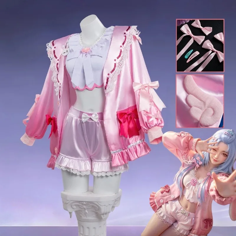 Game Naraka: Bladepoint Kurumi Cosplay Costume Cute Rabbit Pajamas Top Coat Pants Suit for Women Halloween Party Roleplay Set