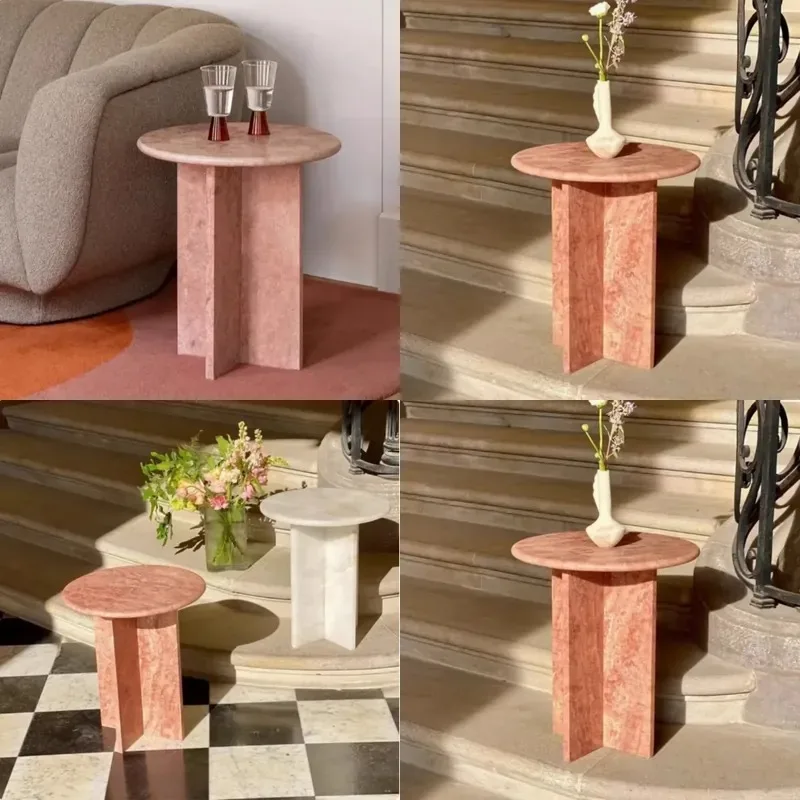 Natural Red Travertine Side Table Luxury Designer High End Living Room Marble Coffee Table Modern Home Decor Furniture
