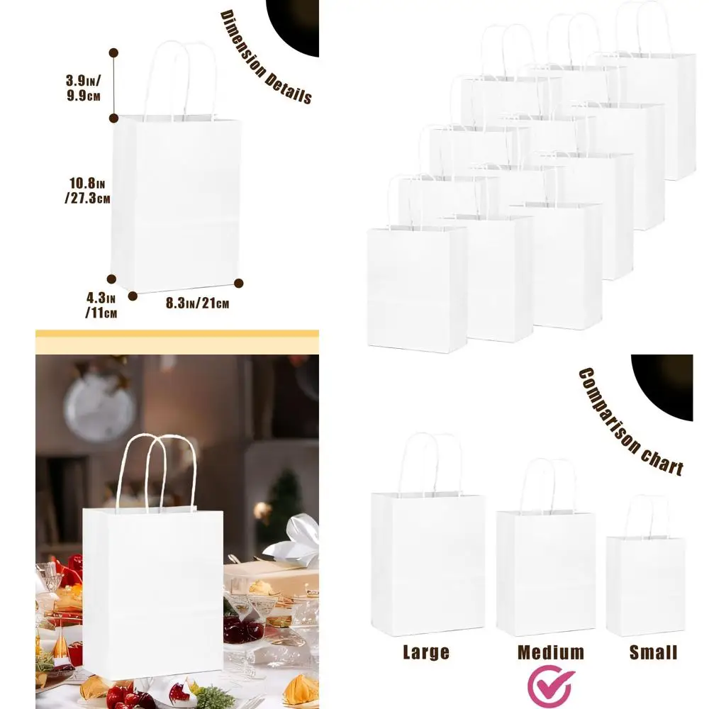 

Бумажные подарочные пакеты белого цвета со средней плотностью, с ручками, 200 шт., 10.6x8.3x4.3 дюйма, для различных случаев