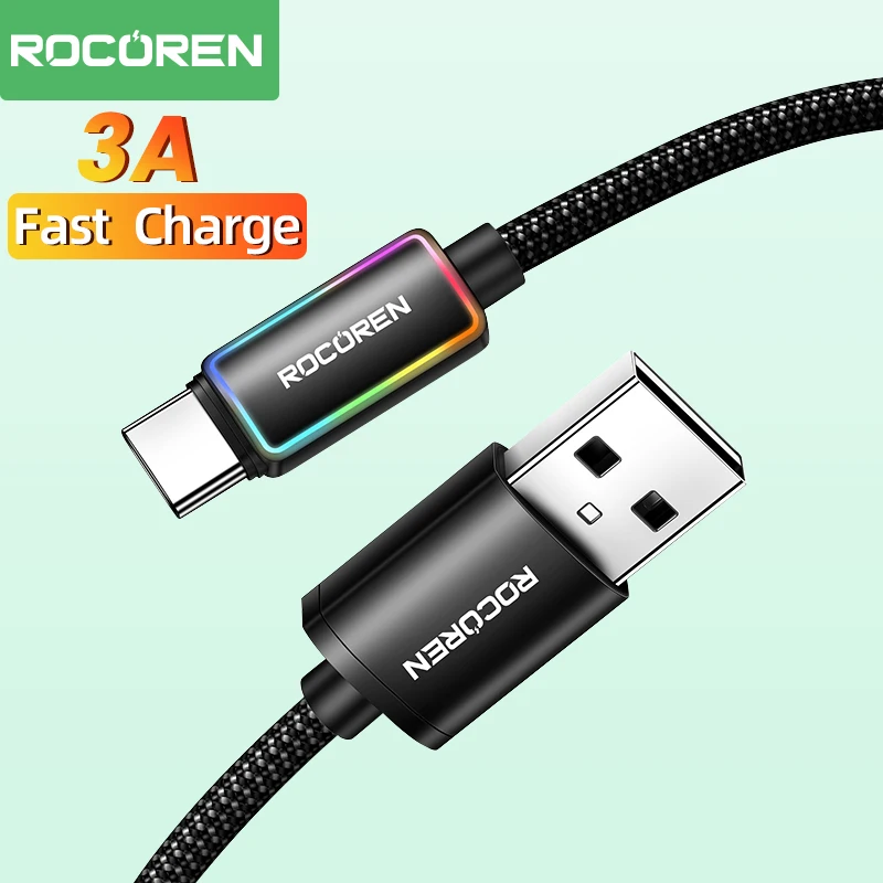 Rocoren USB A to Type C 3A Fast Charging Date Cable QC 3.0 USB Type C Quick Charging Charger Cord For Samsung S23 Ultra Xiaomi