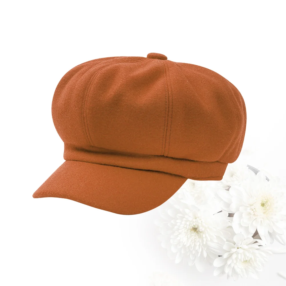 

1pc Woolen Octagonal Beret Stylish Warm Headwear For Women Girls Autumn Winter Lightweight Fashion Accessory Caramel