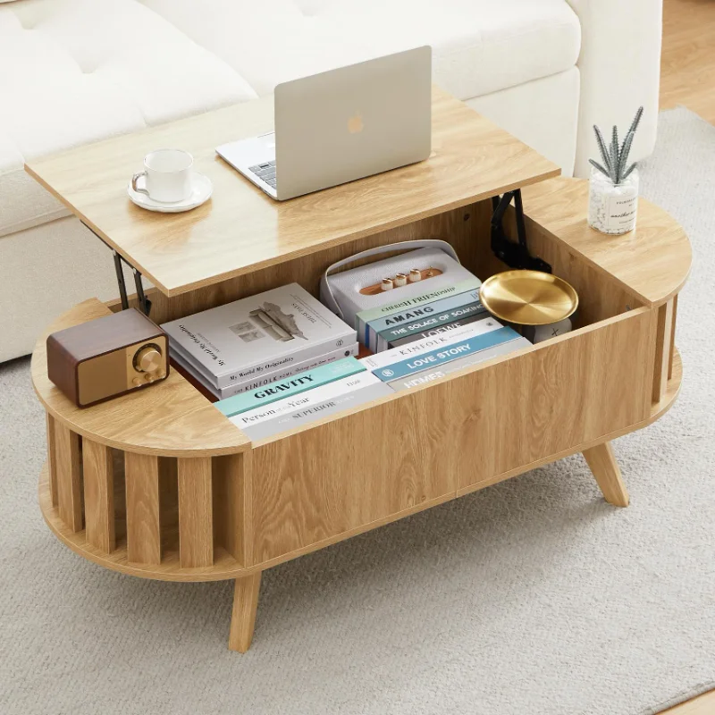 

Lift Top Coffee Table with Storage, Small End Table with Adjustable Edge Design, Oval Center Table and Tabletop for Living Room,