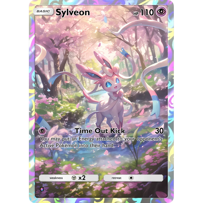5Pcs Sylveon Trading Cards Set Full Art Holographic Fairy Collectible Game Cards for Kids Fans Gift
