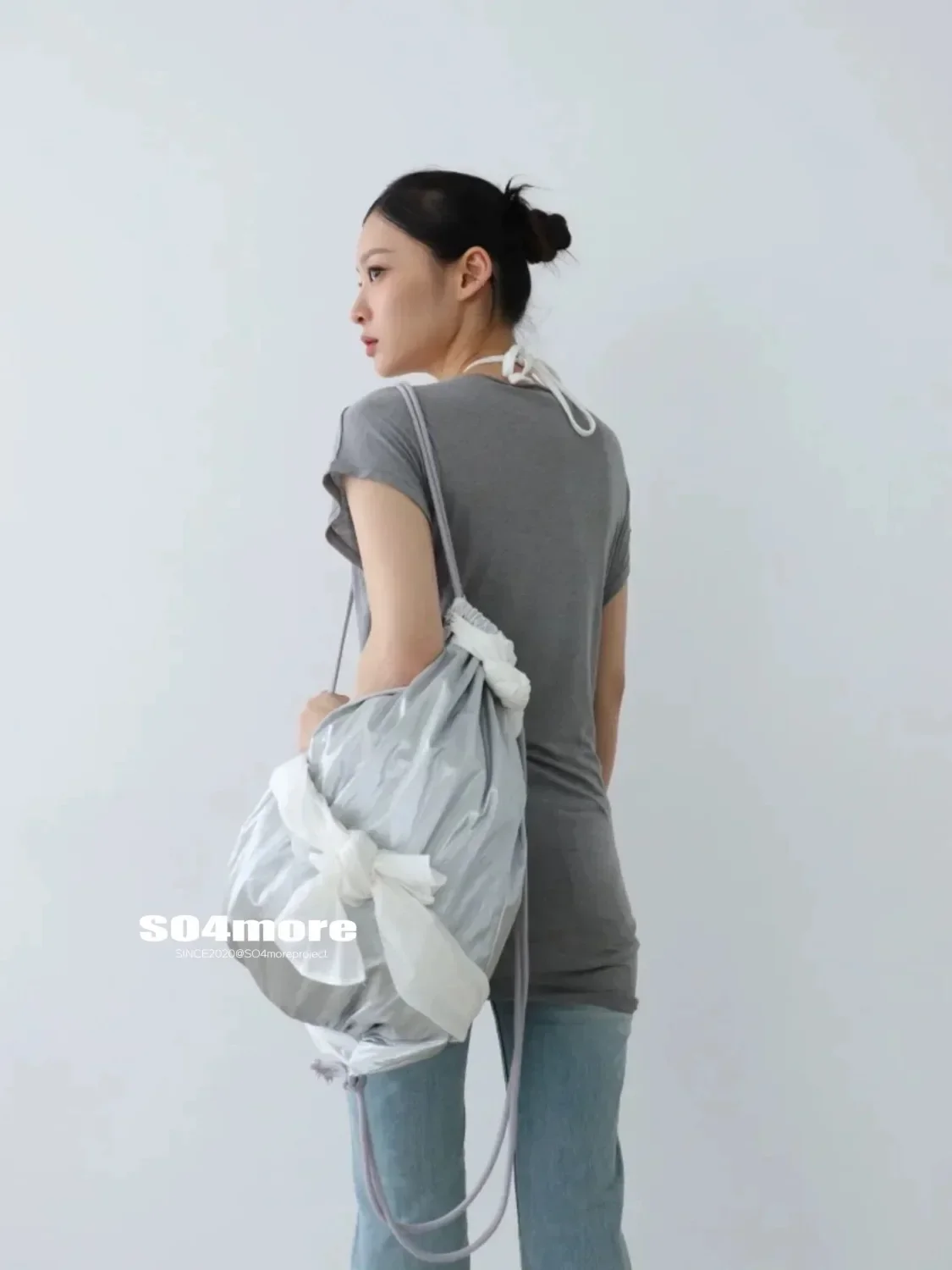 Miyagawa Korean New Functional Silver White Lace Up Bow Knot Fashion Backpacks Cusal Spicy Girl Y2k Bandage Backpack