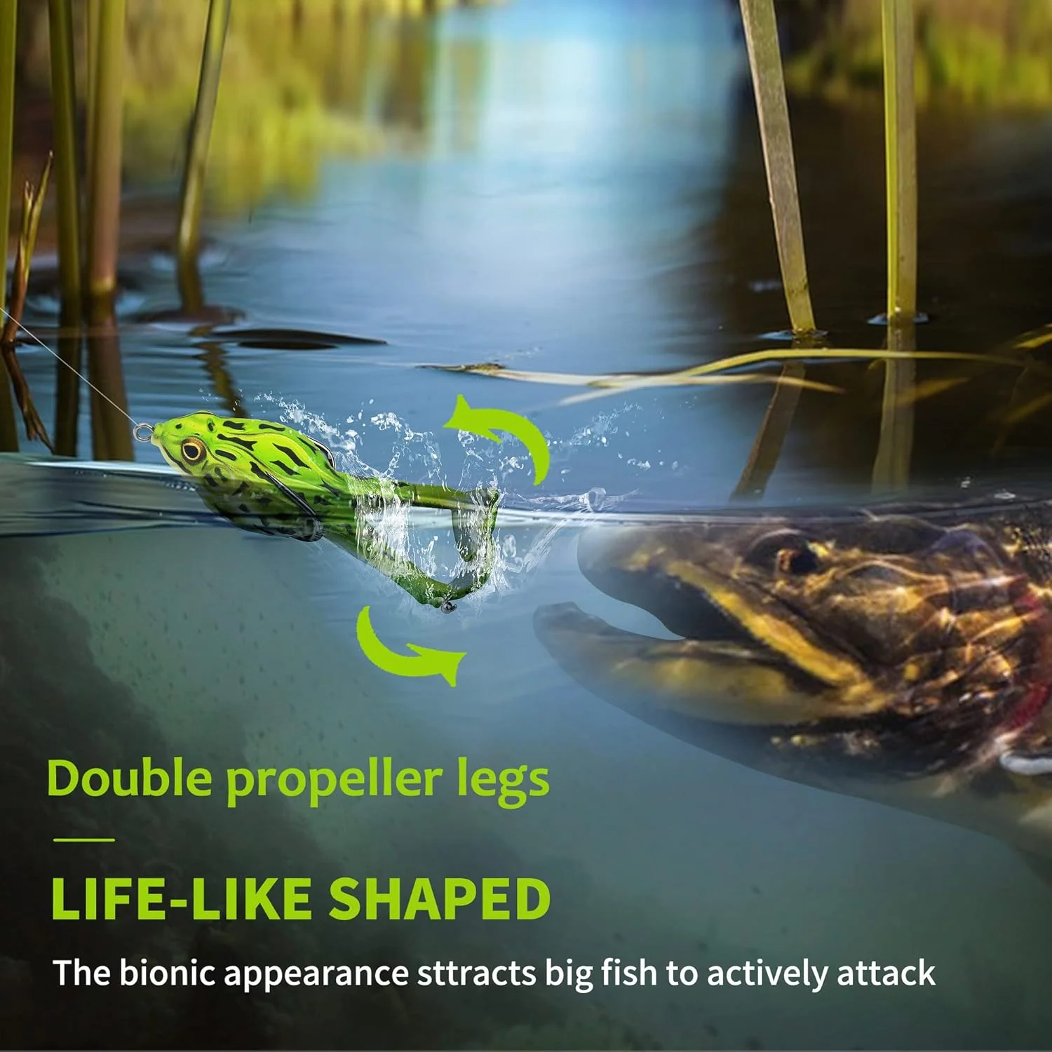 مجموعة طُعم صيد السمك الناعمة على شكل ضفدع مائي علوي، أرجل المروحة المزدوجة، 5 حلقات توصيل، جلد سيليكون سميك، رذاذ أكبر Mo #4