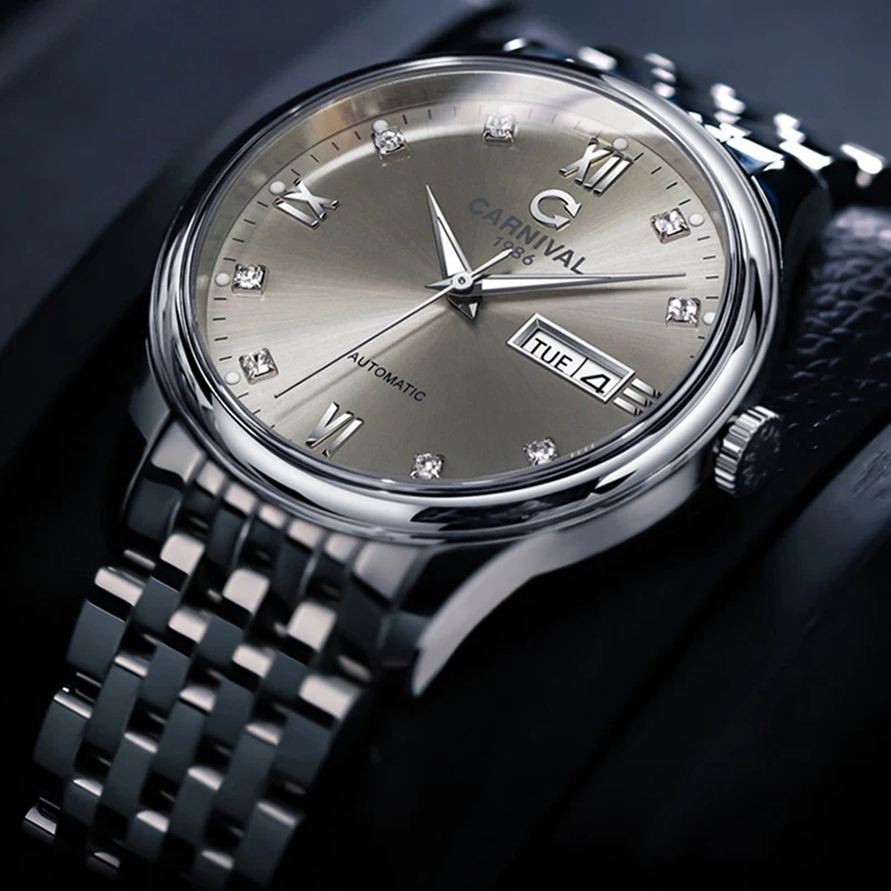 Carnival Mechanical Watch for Men 316 Stainless Steel Sapphire Glass MIYOTA Movement Automatic Watches Week Calendar Wristwatch