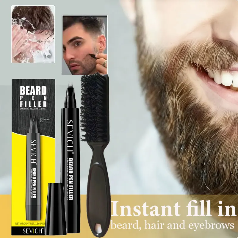 

Новая ручка для наполнения бороды с набором кистей, четыре зубца, окраска для бороды, усилитель для волос, бровей, инструмент для формирования цвета бороды