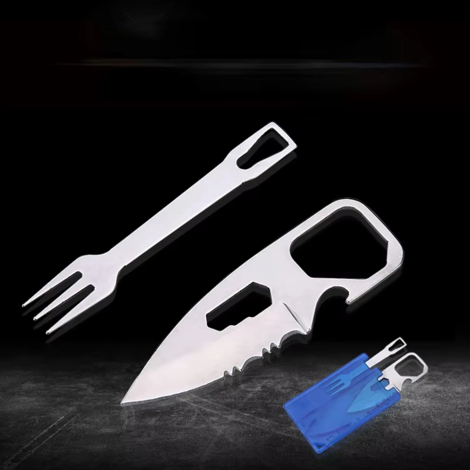 2023  EDC Safety First Aid Outdoor Multifunction Tool Card Camping Survival Equipment Portable Barbecue  Fork Propane adapter