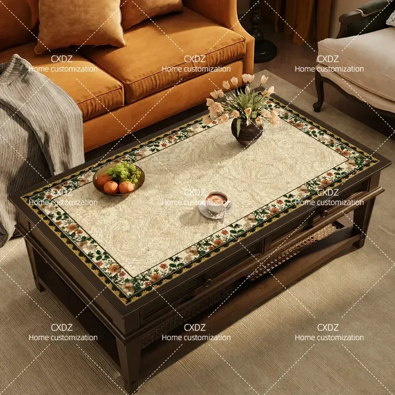 American retro coffee table mat light luxury high-end dining table cloth waterproof, oil-proof and scalding leave-in desktop