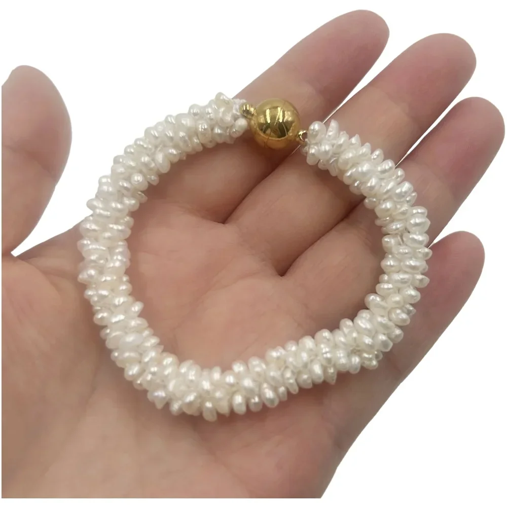 Natural Freshwater Pearl Bracelet Caterpillar Shape Unique Handmade Design Jewelry Accessory Stainless Steel Pvd 18K GOLD PLATED