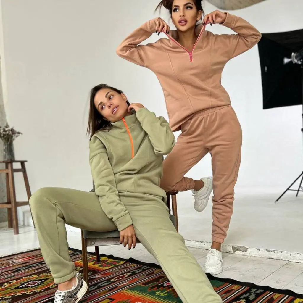 

Женский спортивный свитер на молнии для отдыха, комплект из двух предметов с лацканами, новый европейский и американский весна-осень