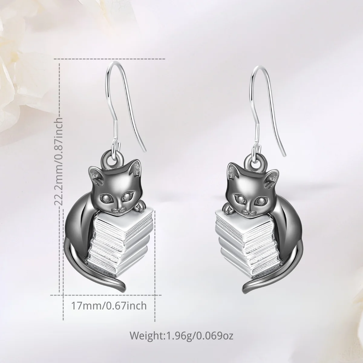 AEONSLOVE 925 Sterling Silver Black Cat Earrings Animal Book Drop Earrings Wicca pagen Jewelry Birthday Gifts for Women Girls