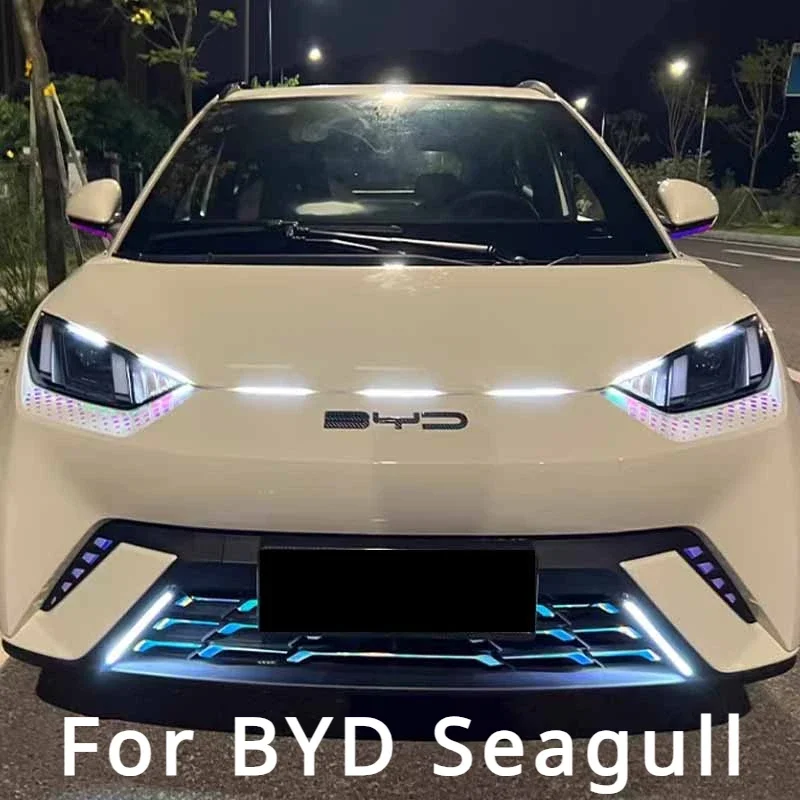 For BYD Seagull 2023-2024 Automobile Front Bumper Lamp LED Daytime Running Lights Car Fog Lamps Tricolor Streamer